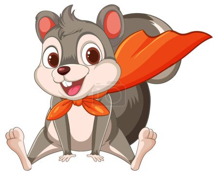 Téléchargez les illustrations : Écureuil dessin animé avec une cape orange vibrante - en licence libre de droit