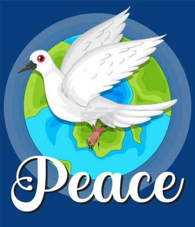 Illustration for White dove flying over a stylized Earth globe - Royalty Free Image
