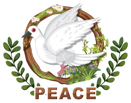 White dove with olive branch in a floral wreath