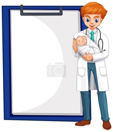 Illustration for Vector of a doctor cradling a newborn baby. - Royalty Free Image