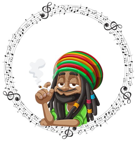 Karikatur eines fröhlichen Reggae-Musikers beim Rauchen.