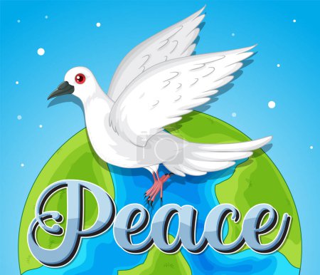 White dove flying over Earth with peace text