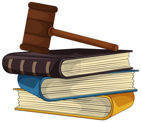 Illustration of a gavel resting on stacked books