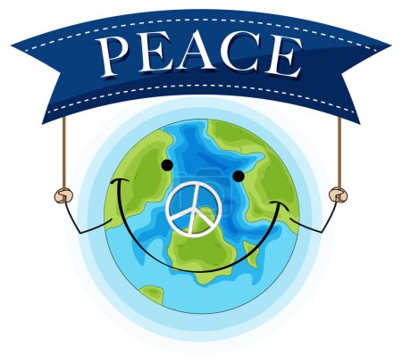 Cartoon Earth with peace sign and smiling expression