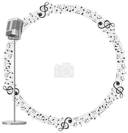 Téléchargez les illustrations : Notes de musique circulaire avec microphone classique - en licence libre de droit