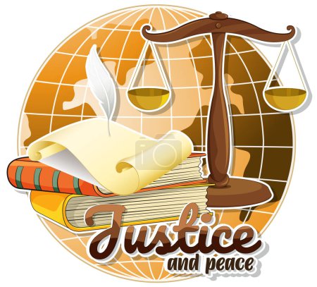Illustration for Illustration of justice symbols over a globe - Royalty Free Image