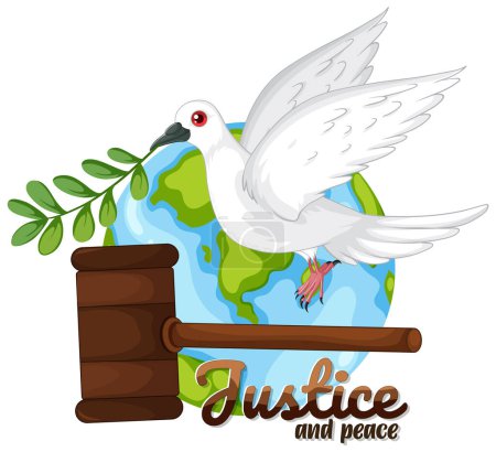 Ilustración de Paloma, globo y martillo que simbolizan la justicia y la paz - Imagen libre de derechos