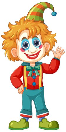 Téléchargez les illustrations : Clown coloré agitant avec un grand sourire - en licence libre de droit