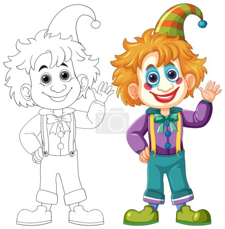 Téléchargez les illustrations : Joyeux clown saluant avec un grand sourire - en licence libre de droit