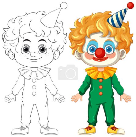 Téléchargez les illustrations : Clown joyeux avec tenue colorée et chapeau - en licence libre de droit