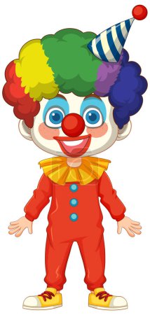 Téléchargez les illustrations : Clown joyeux aux cheveux arc-en-ciel et au nez rouge - en licence libre de droit