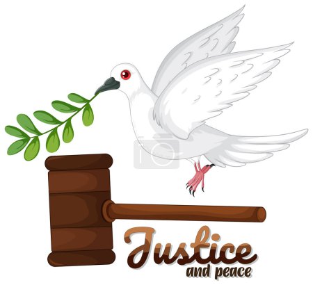 Dove carrying olive branch over justice gavel