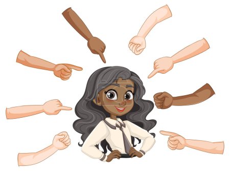 Ilustración de Ilustración de las manos apuntando a una mujer sonriente - Imagen libre de derechos