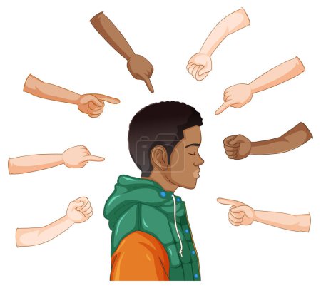 Ilustración de Persona rodeada de dedos que señalan - Imagen libre de derechos