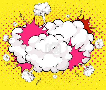 Colorful comic explosion with clouds and sparks