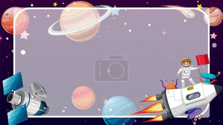 Astronaut exploring space with rocket and planets
