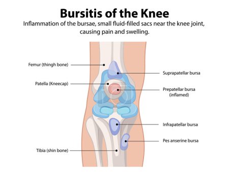 Téléchargez les illustrations : Inflammation des bourses du genou causant douleur et gonflement - en licence libre de droit