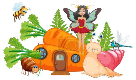 Fairy with insects around vegetable house