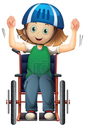 Child in wheelchair raising arms joyfully
