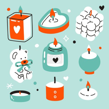 Photo for Cute vector collection of colorful winter various candles - Royalty Free Image