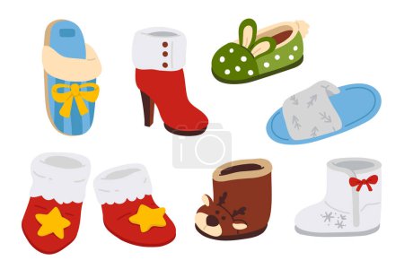 Photo for Cute vector collection of colorful winter various boots and slippers - Royalty Free Image