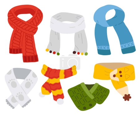 Photo for Cute vector collection of colorful winter various childish scarf - Royalty Free Image