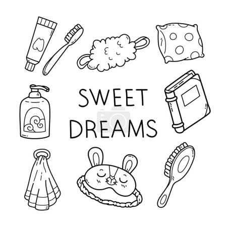 Photo for Cute vector collection of outline baby bathing and sleeping routine doodles - Royalty Free Image