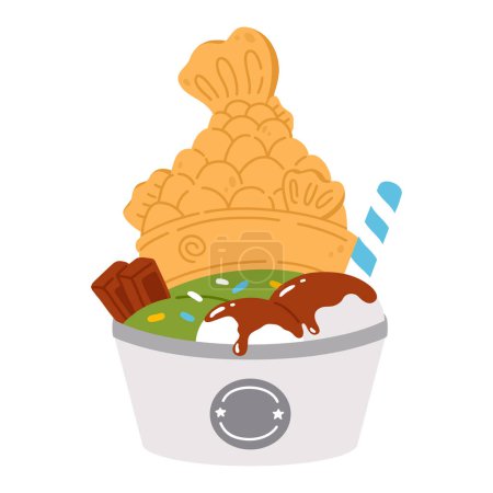 Photo for Vector illustration of cute doodle asian food taiyaki ice cream for print ,design, greeting card,sticker,icon - Royalty Free Image