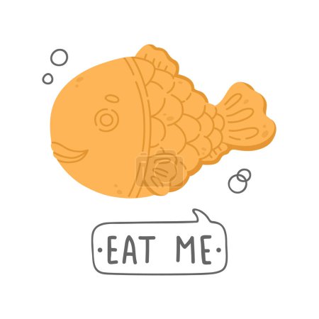 Photo for Vector illustration of cute doodle cookies taiyaki for greeting card with eat me lettering - Royalty Free Image
