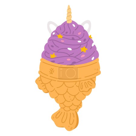 Photo for Vector illustration of cute  doodle asian food taiyaki ice cream for print ,design, greeting card,sticker,icon - Royalty Free Image