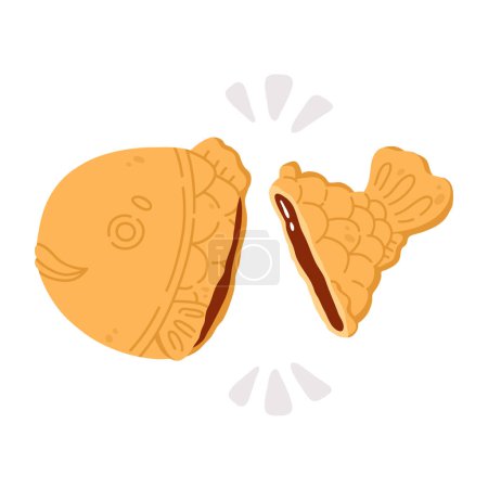 Photo for Vector illustration of cute  doodle asian food taiyaki  for print ,design, greeting card,sticker,icon - Royalty Free Image