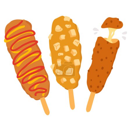 Photo for Vector illustration of cute  doodle asian food corn dogs for print ,design, greeting card,sticker,icon - Royalty Free Image