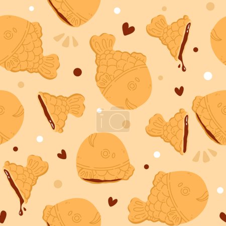 Photo for Vector seamless pattern illustration of cute  doodle asian food taiyaki - Royalty Free Image