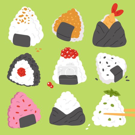 Photo for Vector illustration set of cute  doodle asian food onigiri for print ,design, greeting card,sticker,icon - Royalty Free Image