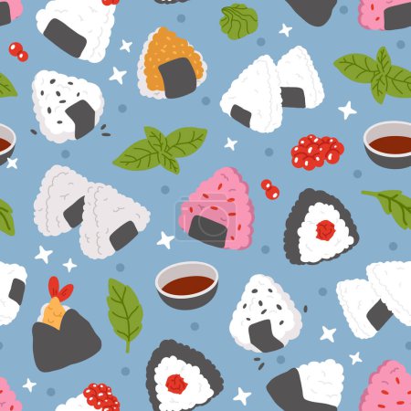 Photo for Vector seamless pattern illustration of cute  doodle asian food onigiri - Royalty Free Image