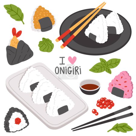 Photo for Vector illustration set of cute  doodle asian food onigiri for print ,design, greeting card,sticker,icon - Royalty Free Image