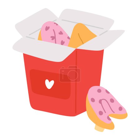 Photo for Vector illustration of cute  doodle asian food fortune cookies in box  for print ,design, greeting card,sticker,icon - Royalty Free Image