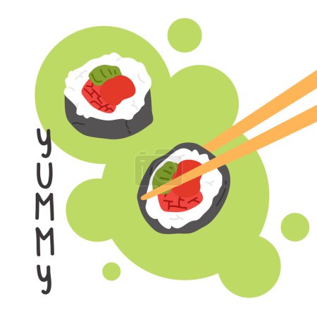 Photo for Vector illustration of cute  doodle asian food  gimbap for print ,design, greeting card,sticker,icon - Royalty Free Image