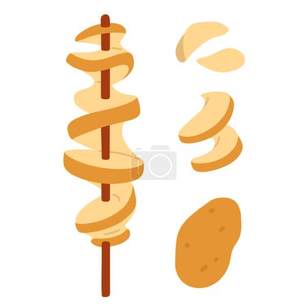Photo for Vector illustration set of cute  doodle asian food potato tornado for print ,design, greeting card,sticker,icon - Royalty Free Image