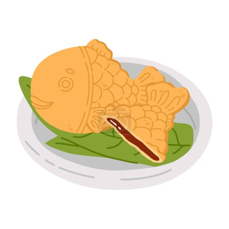 Photo for Vector illustration of cute  doodle asian food taiyaki for print ,design, greeting card,sticker,icon - Royalty Free Image