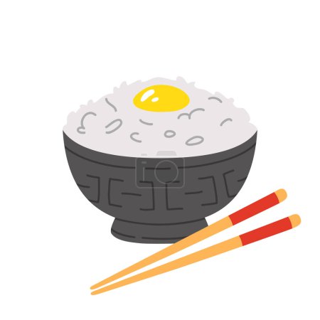Photo for Vector illustration of cute  doodle asian food  tamago kake gohan for print ,design, greeting card,sticker,icon - Royalty Free Image