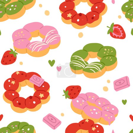 Photo for Vector seamless pattern illustration of cute  doodle asian food mochi donuts - Royalty Free Image