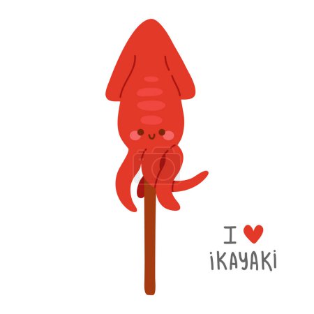Photo for Vector illustration of cute  doodle asian food ikayaki for print ,design, greeting card,sticker,icon - Royalty Free Image