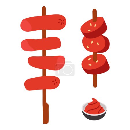 Photo for Vector illustration of cute  doodle asian food yakitori sausage for print ,design, greeting card,sticker,icon - Royalty Free Image