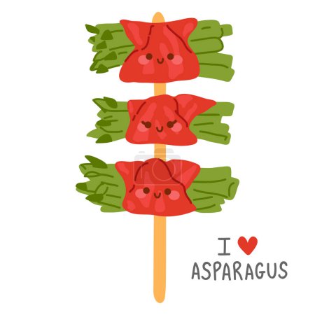 Photo for Vector illustration of cute  doodle asian food asparagus bacon on skewers for print ,design, greeting card,sticker,icon - Royalty Free Image