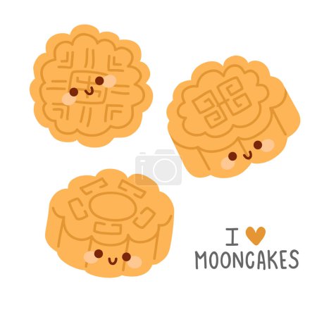 Photo for Vector illustration set of cute  doodle asian food moon cake for print ,design, greeting card,sticker,icon - Royalty Free Image