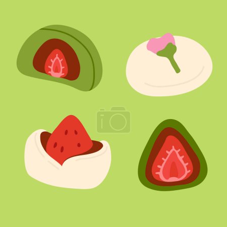 Photo for Vector illustration set of cute  doodle asian food okasi,daifuku for print ,design, greeting card,sticker,icon - Royalty Free Image