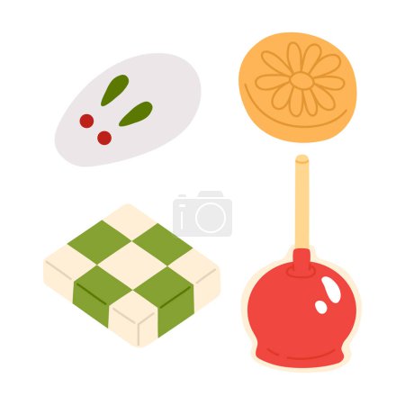 Photo for Vector illustration set of cute  doodle asian food wagashi for print ,design, greeting card,sticker,icon - Royalty Free Image