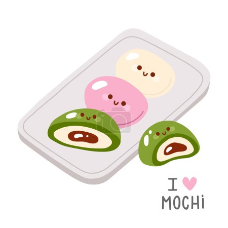 Photo for Vector illustration of cute  doodle asian food mochi for print ,design, greeting card,sticker,icon - Royalty Free Image