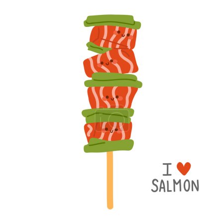 Ilustración de Vector ilustración de lindo garabato asiático alimentos salmón para imprimir, diseño, tarjeta de felicitación, pegatina, icono - Imagen libre de derechos